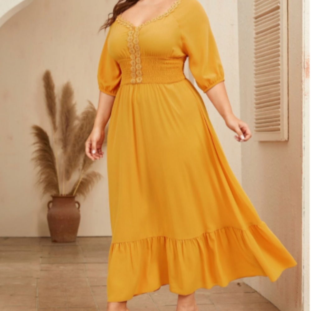 Shirred Wide Waistband Dress